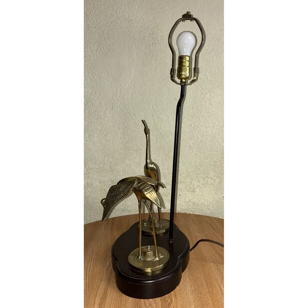 Leviton  Lamp Cranes Brass Wood‎ Red Egret Heron 24